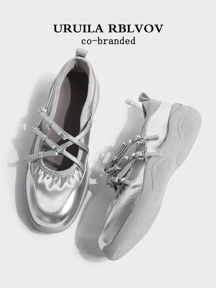 URUILA RBLVOV SILVER MARY JANE SINGLE SHOES WOMENS 2025 SPRING AND AUTUMN NEW SPORTS PLATFORM FUNCTIONAL BALLET SHOES