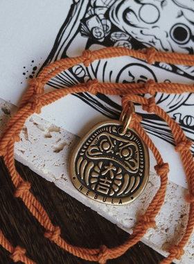 日式复古开运许愿项链黄铜吊坠