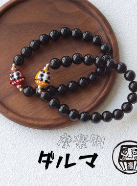 黑玛瑙必胜达摩珠心想事成手作手链黑色开运祝福男女生情侣款