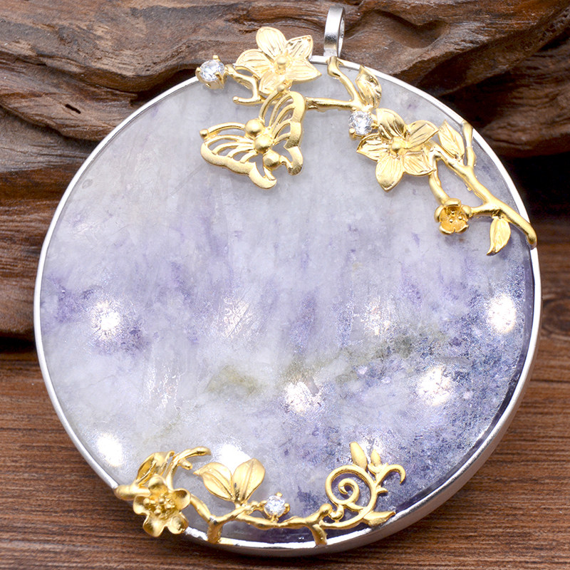 原创设计翡翠圆牌大平安扣玉牌吊坠925银镀18k黄k白双色空托