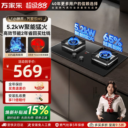 万家乐H5家用燃气灶厨房嵌入式煤气灶天然气液化气双灶猛火AY8