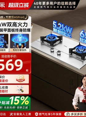 万家乐H5Pro(G)不锈钢燃气灶双灶台天然液化气灶嵌入煤气家用AY8G