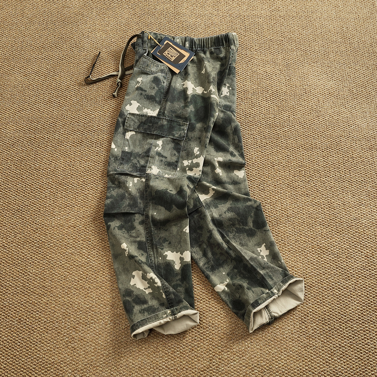 美式复古做旧迷彩工装裤男 潮牌多口袋阔腿裤宽松直筒休闲伞兵裤