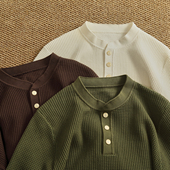 复古亨利领珠地棉扣领长袖 针织衫 男士 美式 慵懒风休闲重磅毛衣毛衫