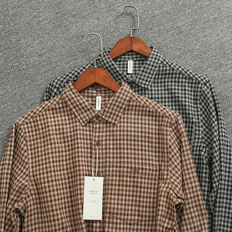 日系潮流格子长袖衬衫男士时尚休闲POCKET口袋款百搭文艺格纹上衣,男装,衬衫,淘宝优惠券,粉丝福利购,淘宝优惠卷