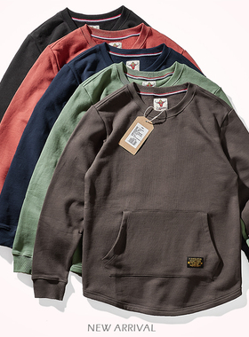 日系重磅加绒厚款卫衣男高克重加厚秋冬季纯色袋鼠兜保暖圆领上衣