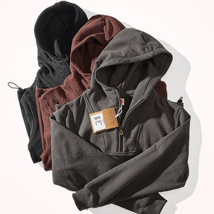 400g重磅纯色简约秋季宽松连帽套头美式带帽加厚毛圈加绒卫衣男潮