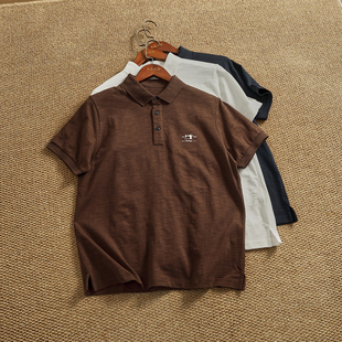 衫 夏季 Polo 美式 休闲刺绣保罗衫 复古纹理透气翻领短袖 竹节棉 男