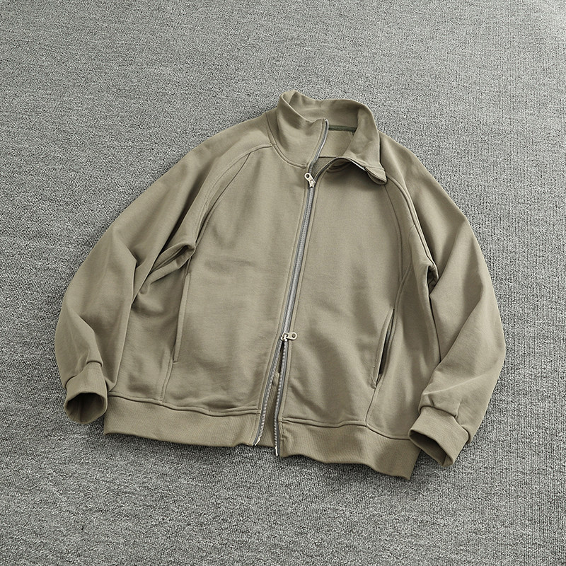 潮牌拉链开衫外套男纯棉重磅针织毛圈料设计感拼接运动休闲卫衣男