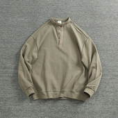 套头半开领卫衣男秋冬新款 纯棉重磅高克重厚实立领针织毛圈上衣潮