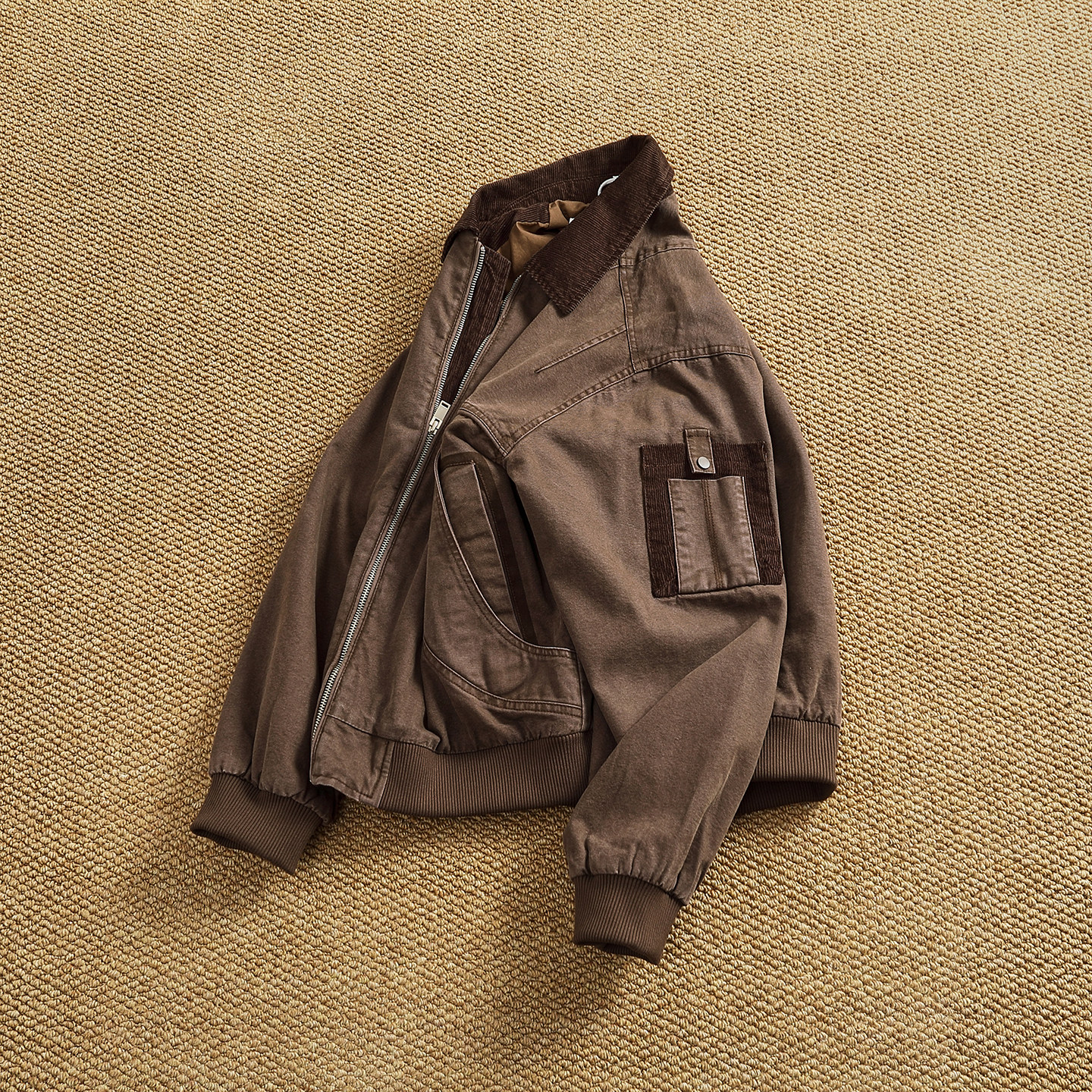 复古水洗做旧 MA-1飞行员夹克灯芯绒翻领工装外套男秋冬加厚外套