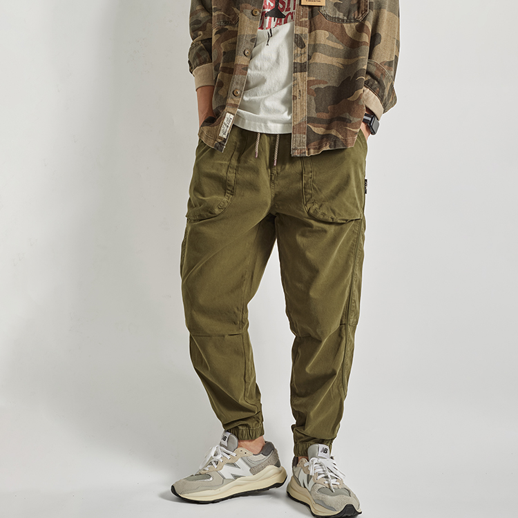 抽绳宽松束脚水洗做旧休闲裤