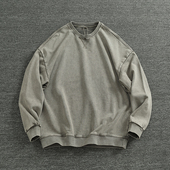 重磅厚实毛圈卫衣男纯色简约圆领套头运动衫 纯棉做旧水洗休闲上衣