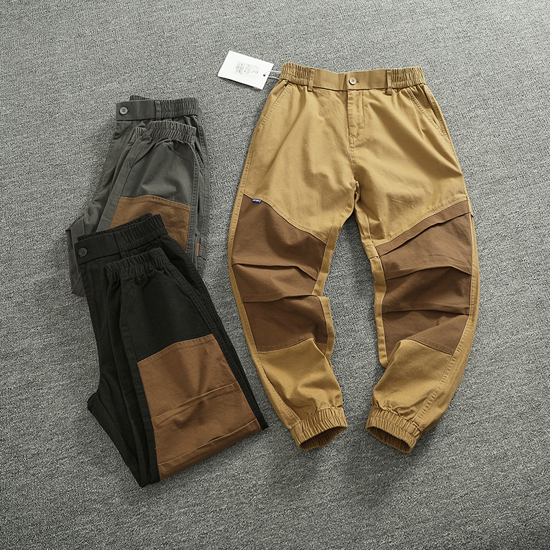 高街潮款撞色拼接束脚休闲裤男