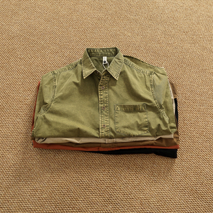 纯棉水洗做旧工艺长袖 男士 复古简约口袋款 休闲混搭衬衣潮 翻领衬衫