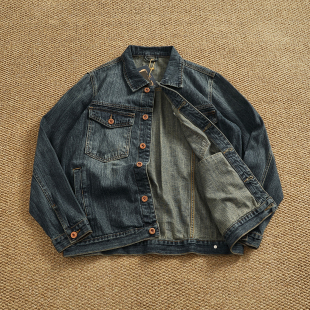 美式复古重磅做旧牛仔外套男宽松水洗做旧翻领工装夹克春秋潮上衣
