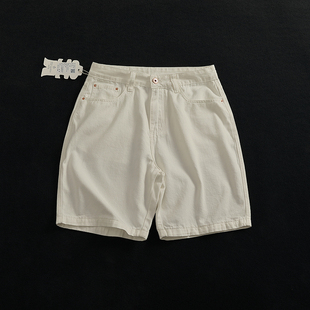 水洗做旧白色黑色牛仔短裤男简约百搭宽松直筒慵懒休闲中裤五分裤