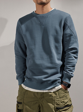 重磅纯棉上衣男2024年新款春秋季圆领全棉套头卫衣男情侣宽松美式