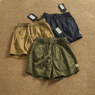 松紧抽绳腰休闲健身跑步户外四分中裤 男日系复古工装 4分短裤 夏季