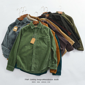 衬衣男装 秋季 纯棉工装 重磅厚实高坑粗间条复古灯芯绒长袖 衬衫 外套