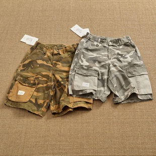 男松紧腰户外军事风多口袋做旧水洗五分裤 短裤 重磅珠帆布迷彩工装