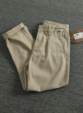 复古个性米杏色重磅做旧水洗休闲裤男质感厚实宽松直筒锥形工装裤