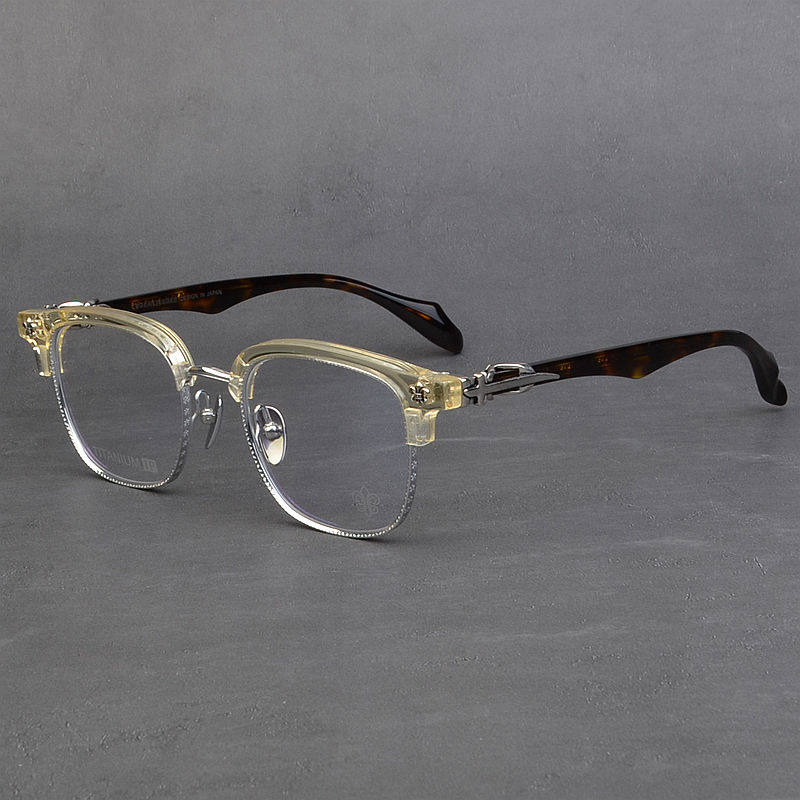 高级半框百搭纯钛眼镜架男复古板材潮流大脸眉线眼镜框女近视个性