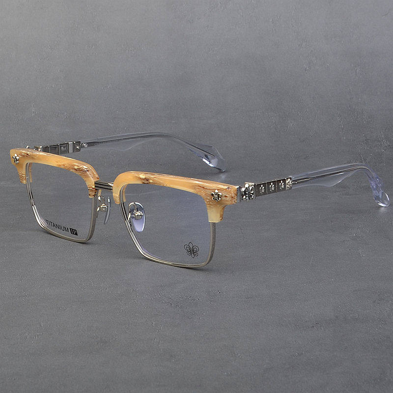 青年百搭纯钛眼镜架男半框大脸近视个性复古板材眼镜框女素颜神器