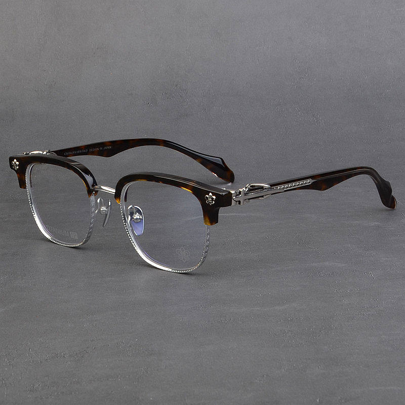 商务百搭半框纯钛眼镜架男通用复古潮流大脸眉线眼镜框女近视配镜