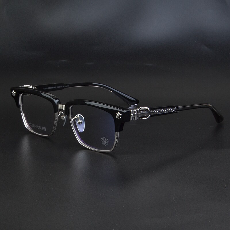 潮牌奢华百搭纯钛半框眼镜架男款大脸个性复古眼镜女近视显瘦文艺