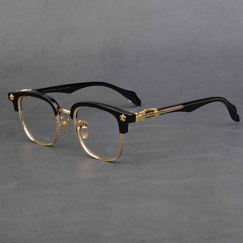 高品质半框百搭纯钛眼镜架男通用复古潮流大脸眉线眼镜框女款近视