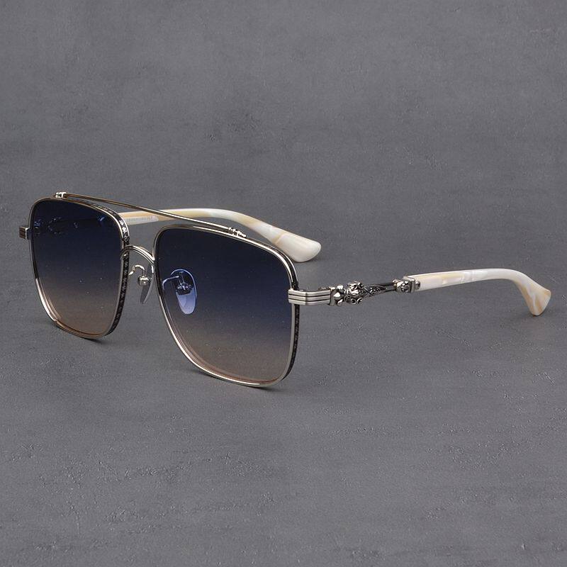 双梁飞行员纯钛太阳镜男大脸个性方形超轻墨镜女显瘦复古开车黑超