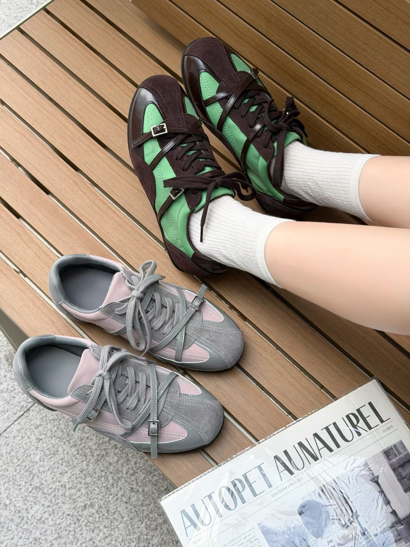 成功鸟2026秋季新款女鞋真皮平底德训鞋女复古拼色休闲运动鞋百搭图片