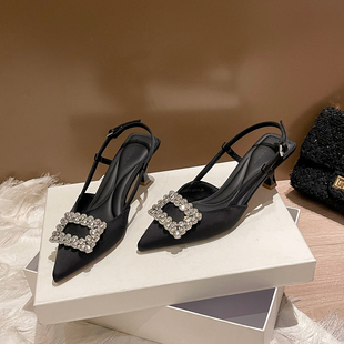 水钻方扣后空包头凉鞋女2026新款夏外穿配裙子仙女风不累脚高跟鞋