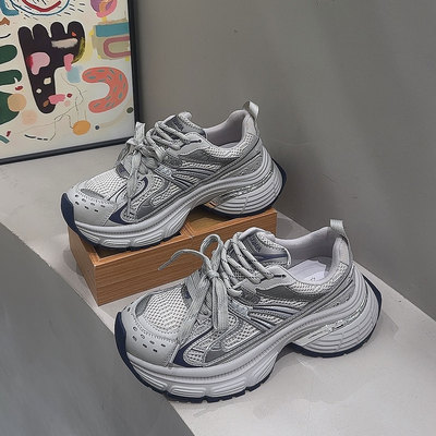 春季真皮厚底老爹鞋显脚小休闲鞋