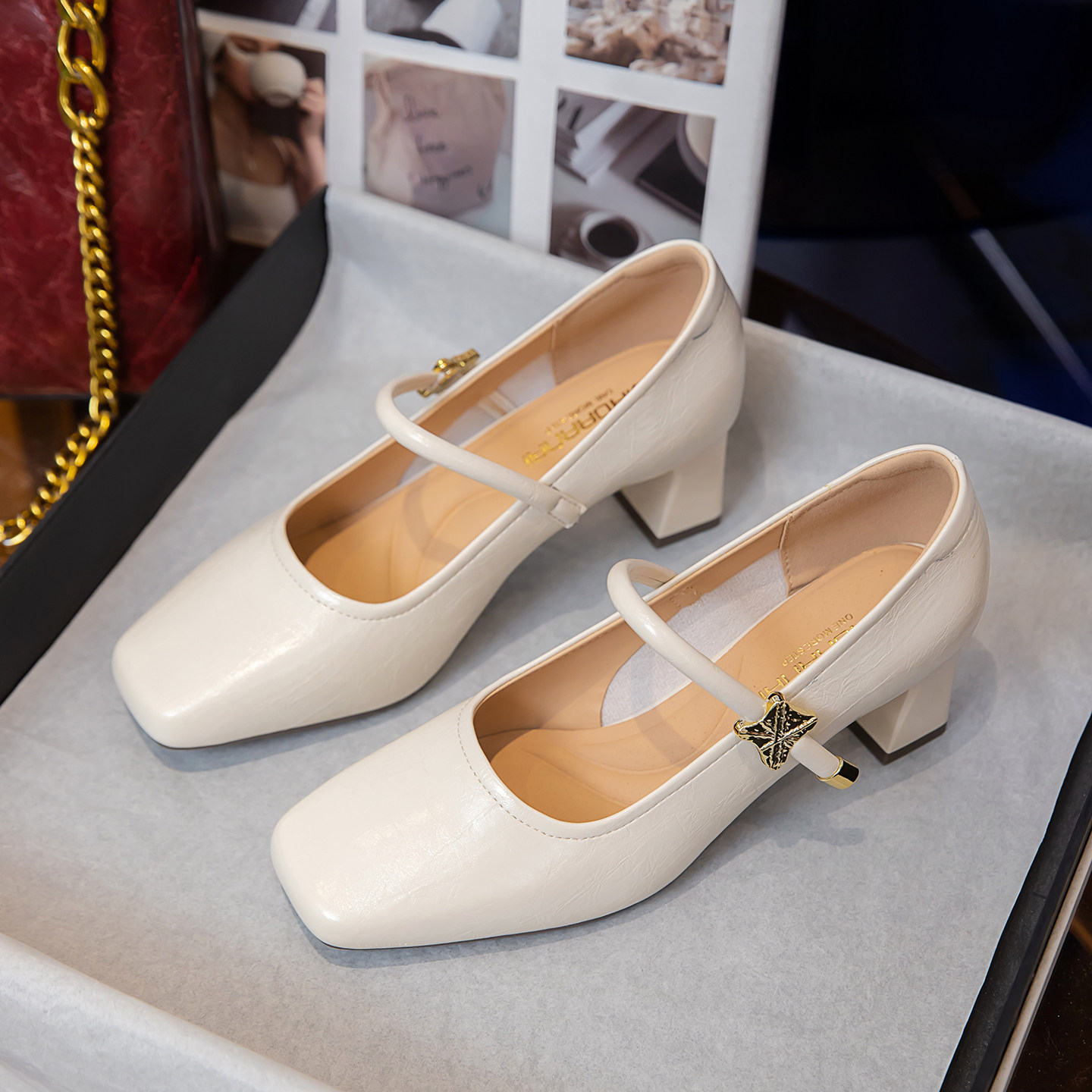 法式方头玛丽珍鞋女2026新款配裙子软底不累脚高跟鞋中跟粗跟单鞋,女鞋,玛丽珍鞋,淘宝优惠券,粉丝福利购,淘宝优惠卷