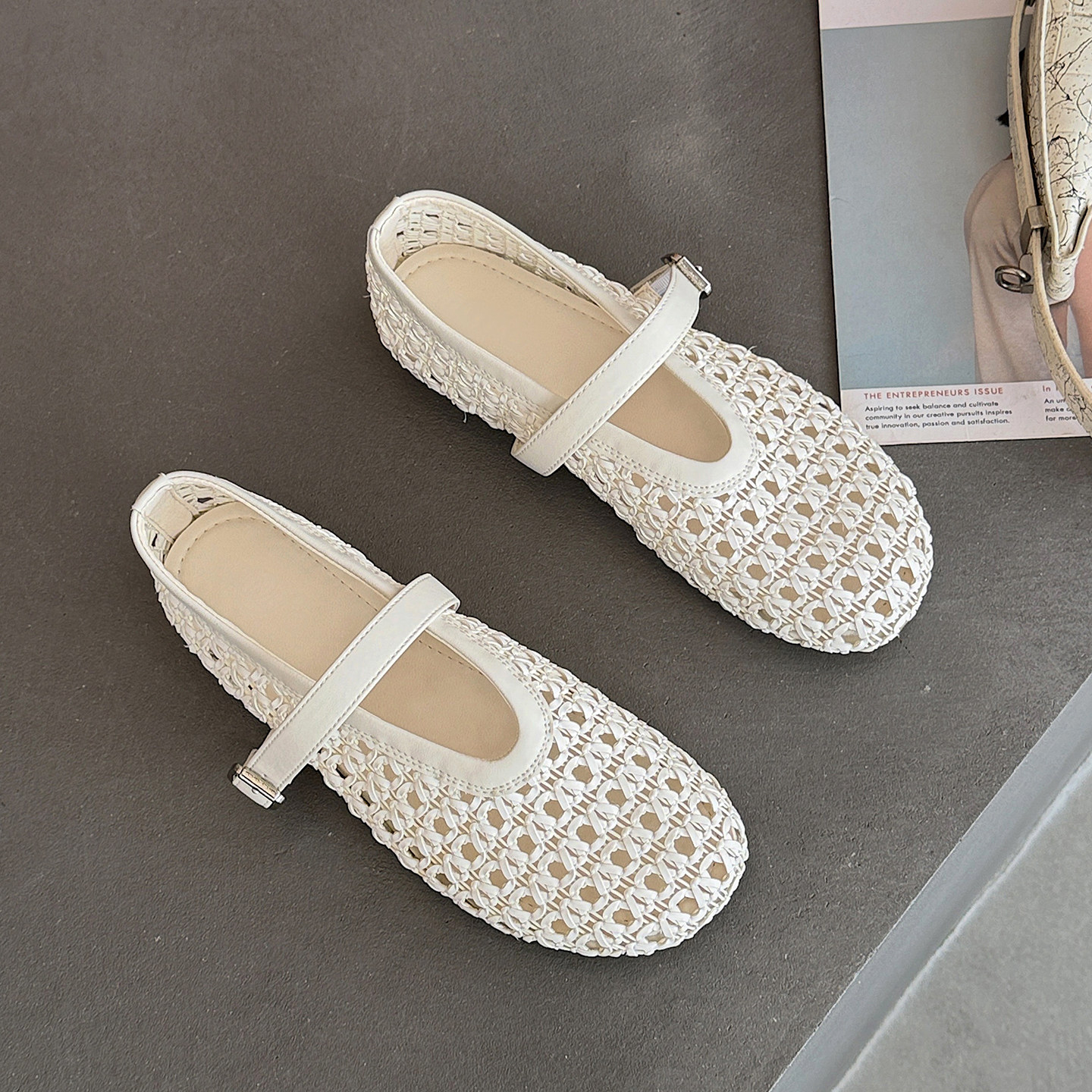 镂空编织玛丽珍鞋女2026新款夏季百搭法式平底鞋浅口一字扣带单鞋,女鞋,玛丽珍鞋,淘宝优惠券,粉丝福利购,淘宝优惠卷
