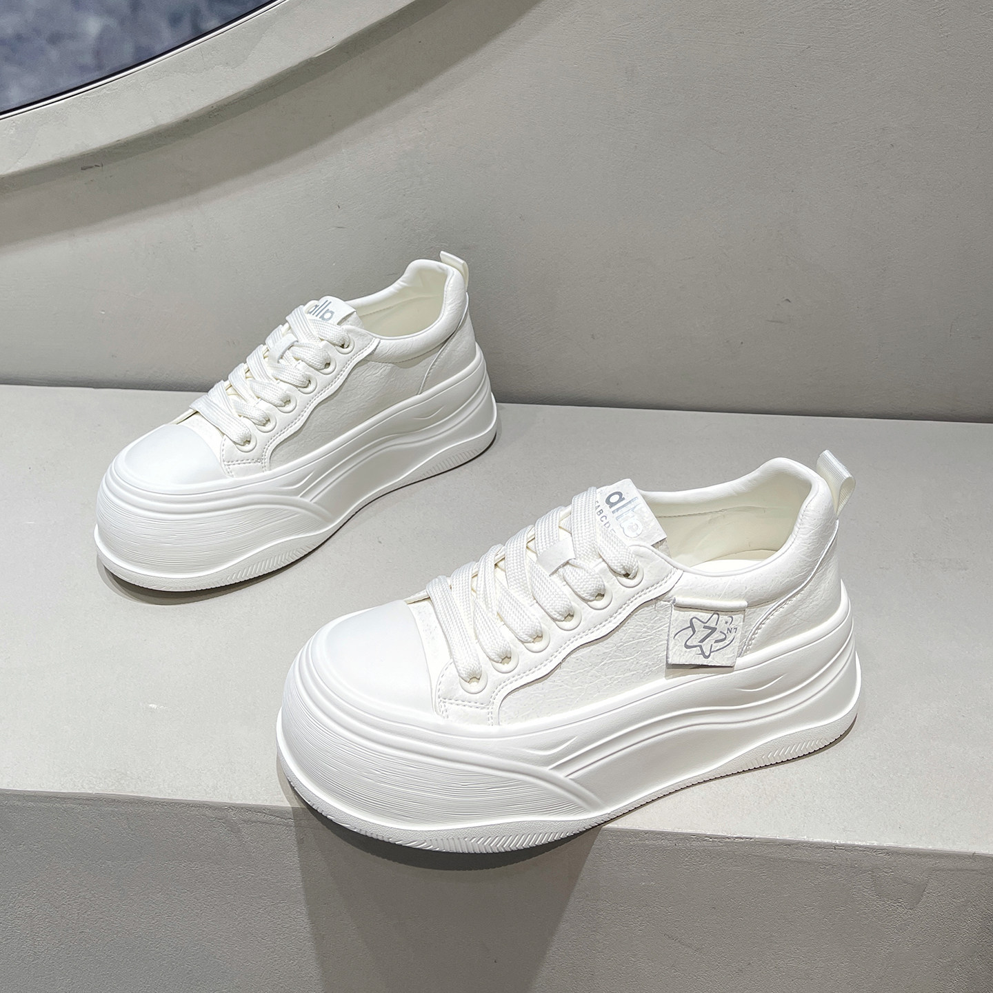 真皮小白鞋女2026新款春季百搭休闲板鞋韩版增高厚底松糕鞋配裤子,女鞋,休闲板鞋,淘宝优惠券,粉丝福利购,淘宝优惠卷