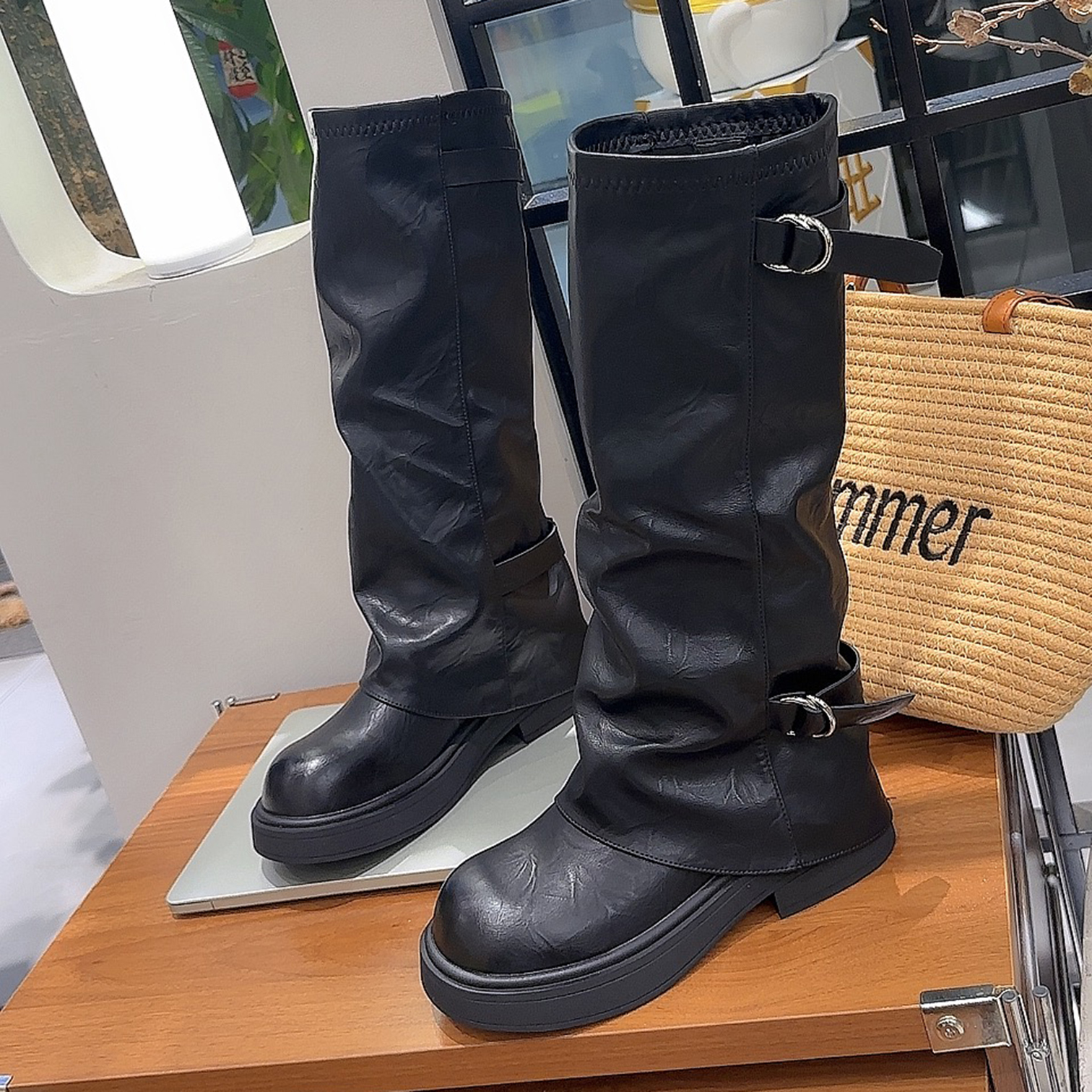 厚底长筒裤管靴显瘦高筒骑士靴