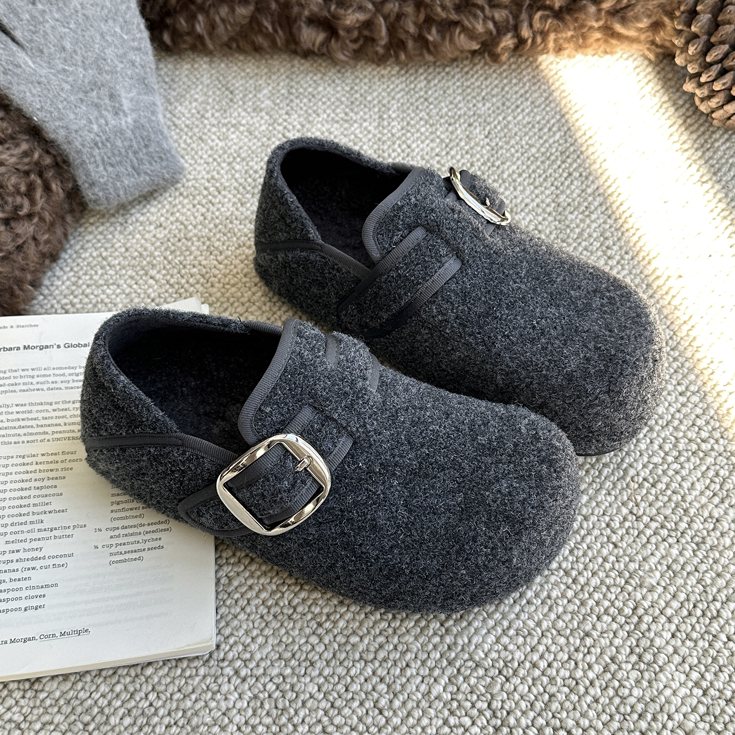 玛丽珍毛毛鞋秋冬加绒保暖棉鞋