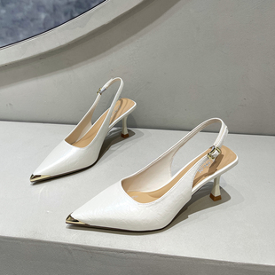 气质后空单鞋 夏外穿配裙子金属头法式 女2026新款 7cm高跟包头凉鞋