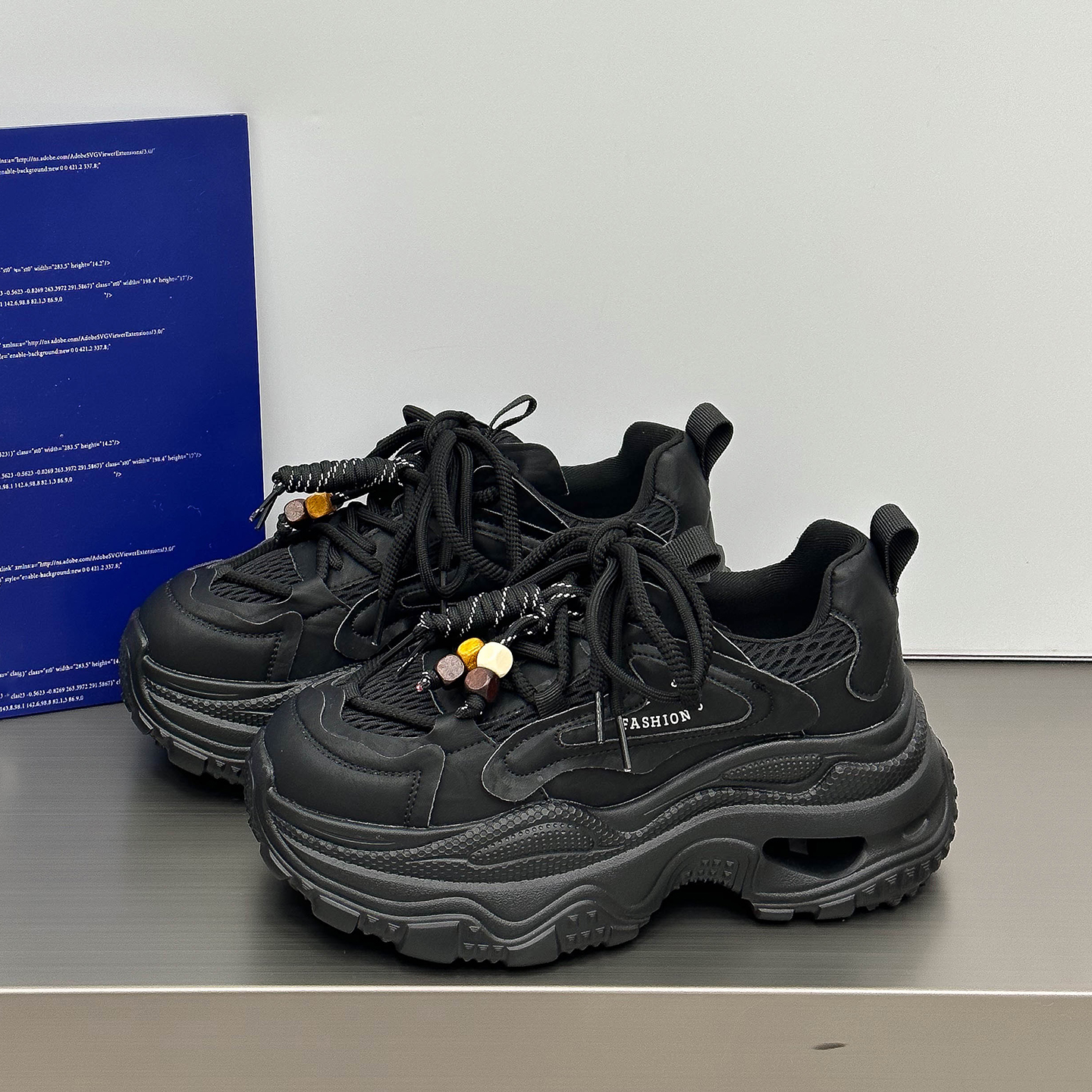 黑色老爹鞋暗黑系街头潮酷休闲鞋