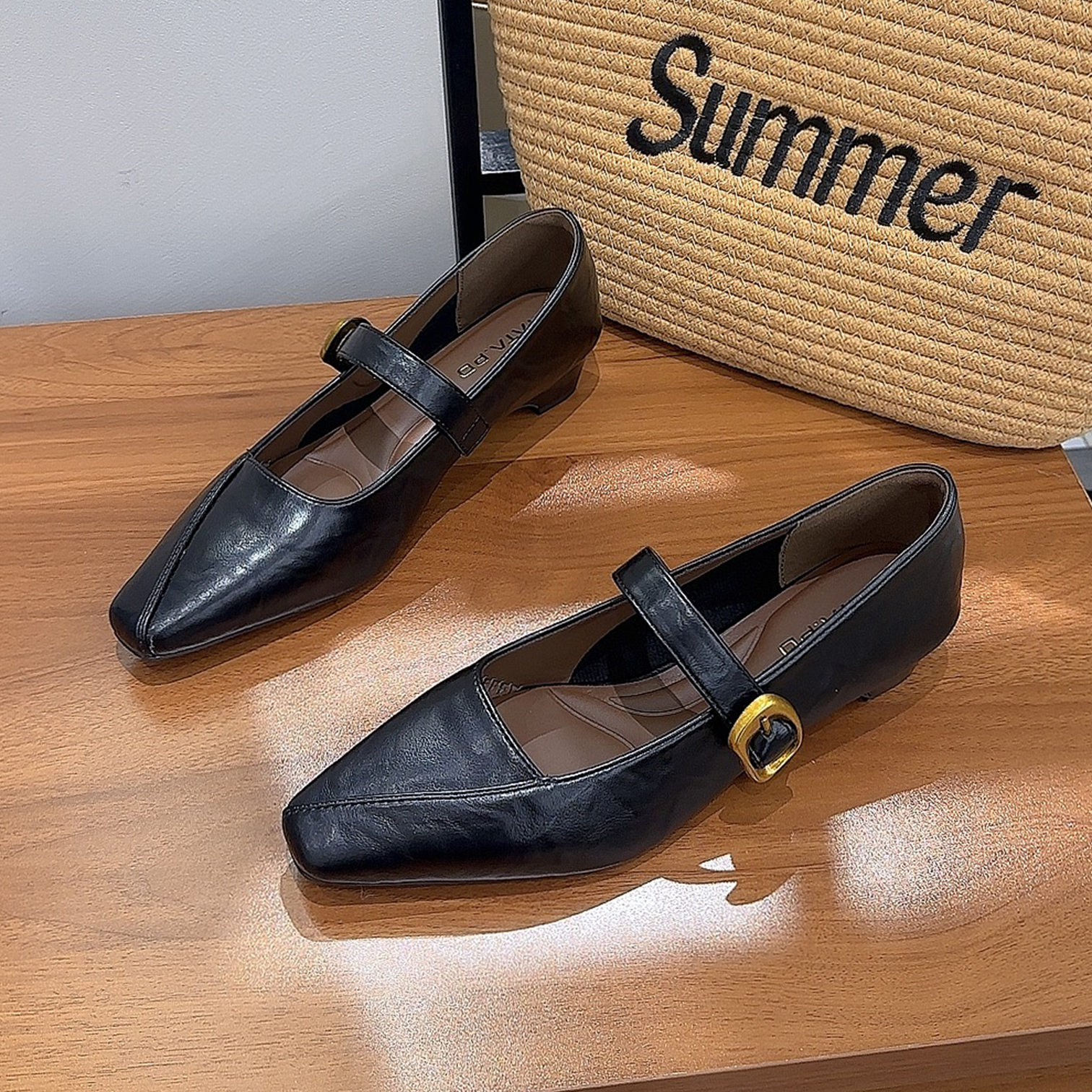 法式优雅黑色玛丽珍鞋猫跟单鞋