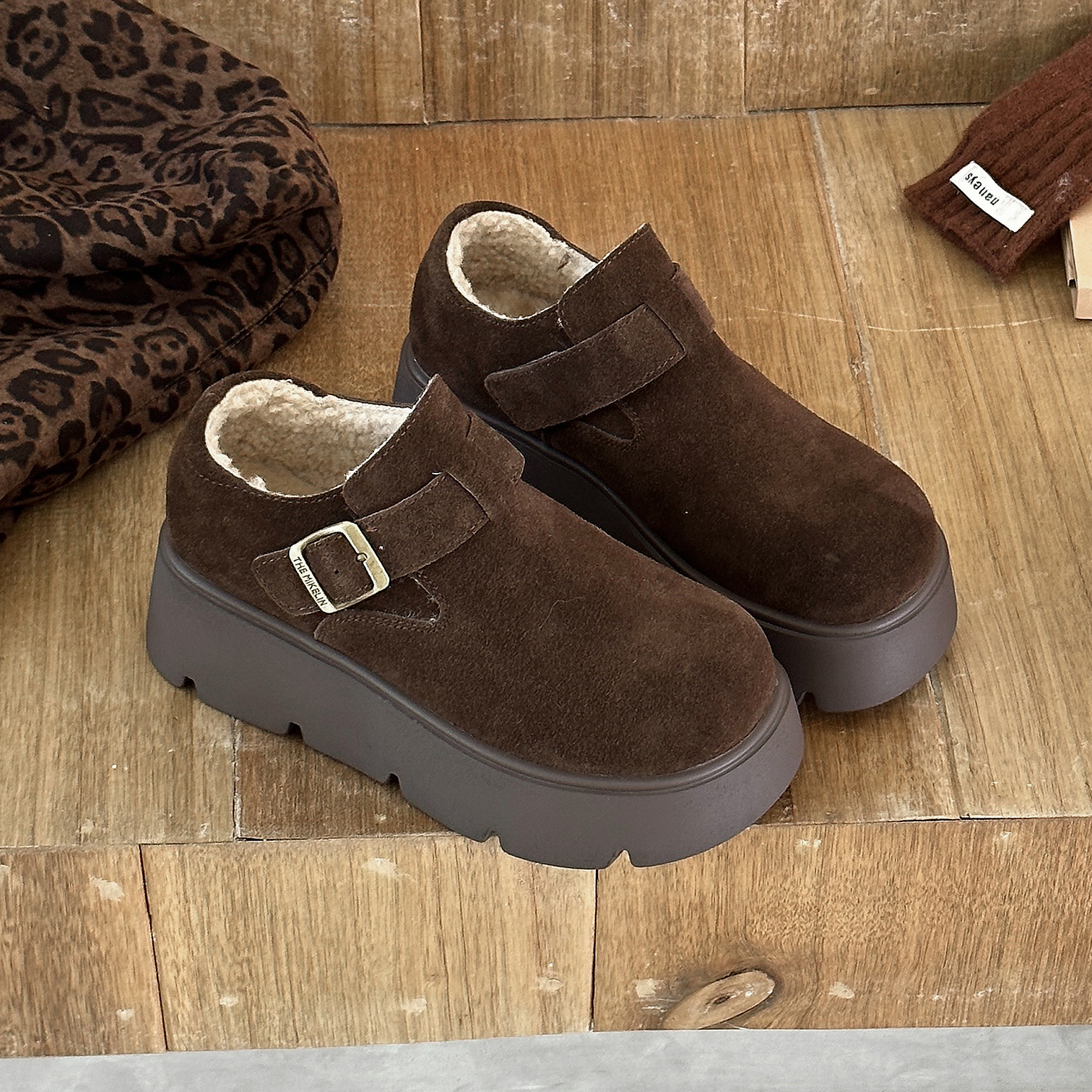 加绒加厚保暖棉鞋百搭增高乐福鞋