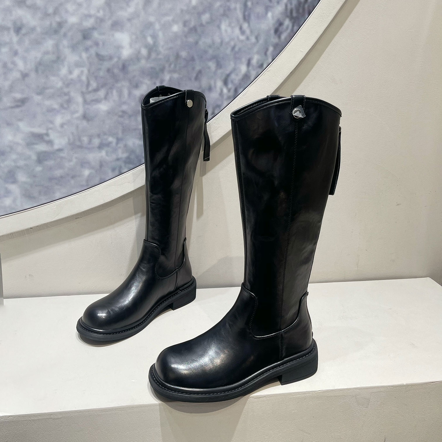 不过膝厚底高筒靴软皮长筒骑士靴