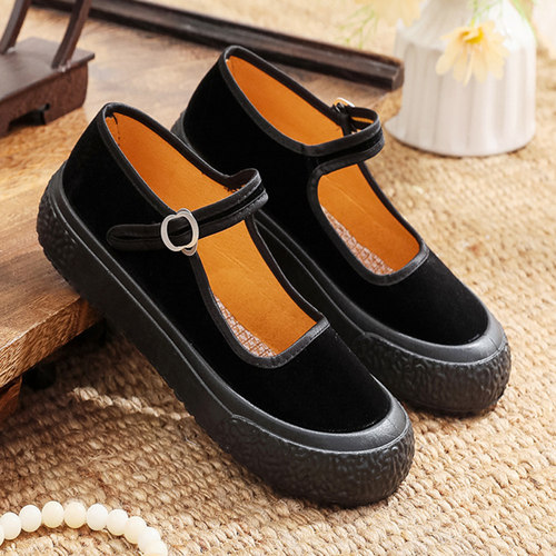 工作鞋黑色老北京布鞋女厚底妈妈舞蹈鞋酒店防滑浅口中老年人布鞋