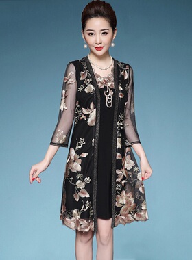中老年女夏装套装两件套裙子洋气高贵中年妈妈款大码连衣裙40岁50