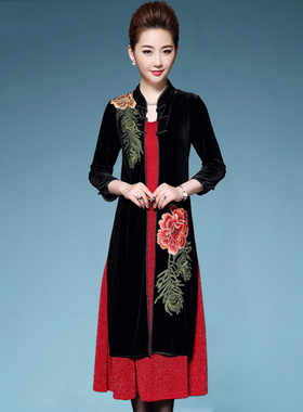 中老年女装春秋参加女儿婚礼两件套连衣裙冬中年妈妈装40套装50岁