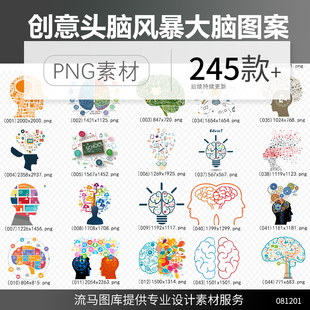 245款卡通扁平企业创意头脑风暴大脑图案图标思维人脑png免抠素材