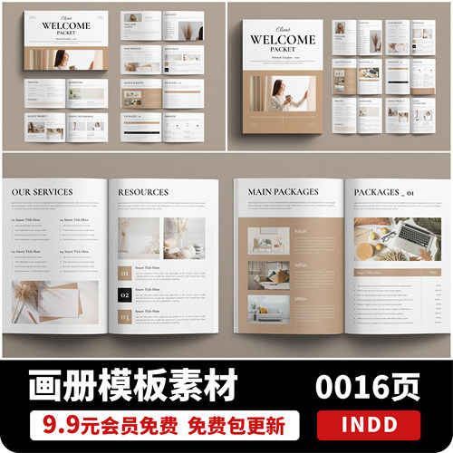 横板竖版画册杂志书籍册子产品介绍A4尺寸INDD格式模板设计素材